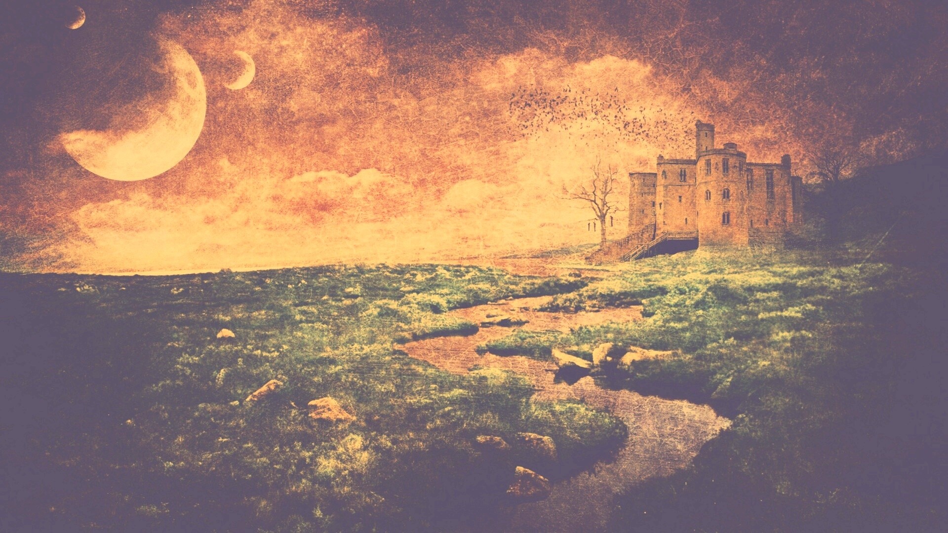 Старинный пейзаж с замком обои