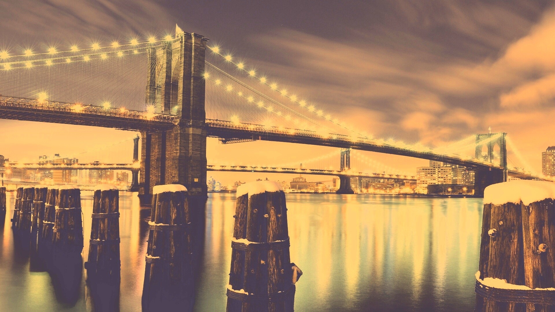 Бруклинский мост зимой HDR обои