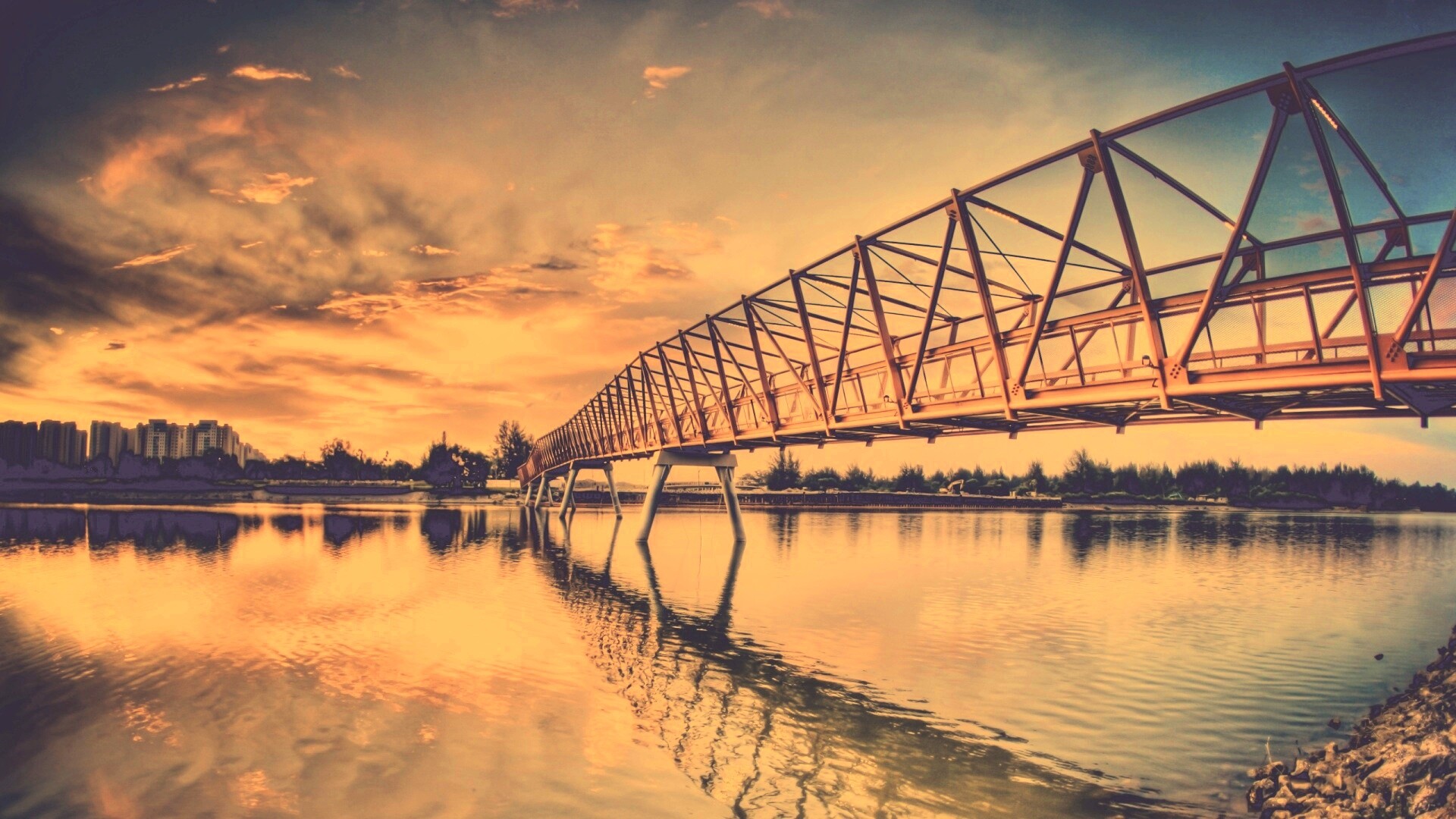 Мост через реку обои