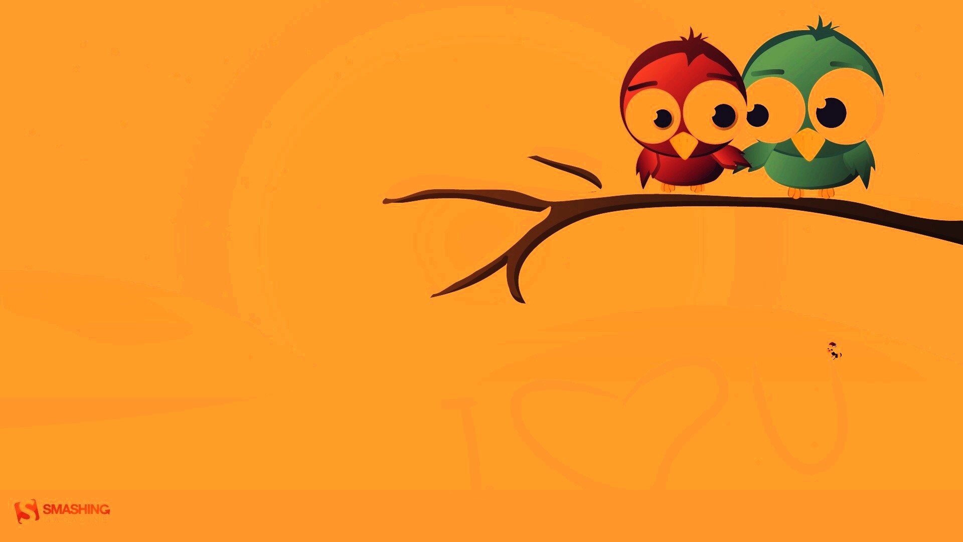 Две птички на ветке щебечут о любви обои