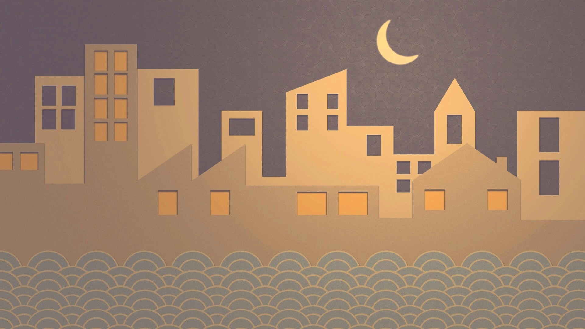 Ночной город на реке обои