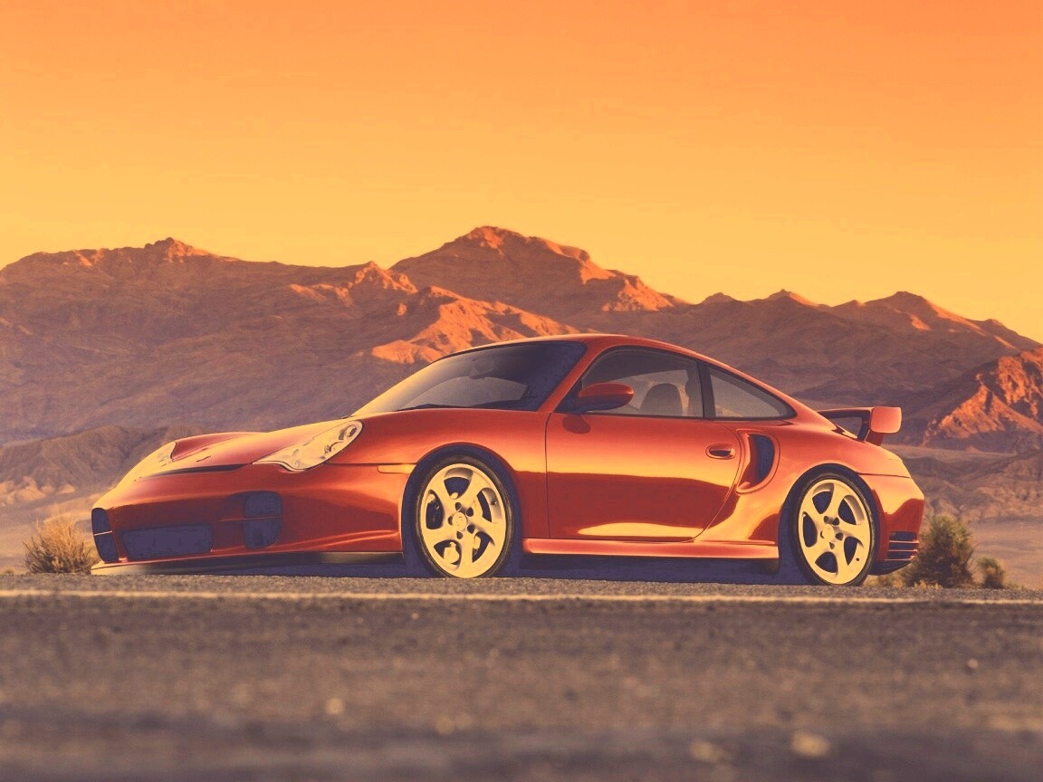 Красный Порше на фоне гор обои
