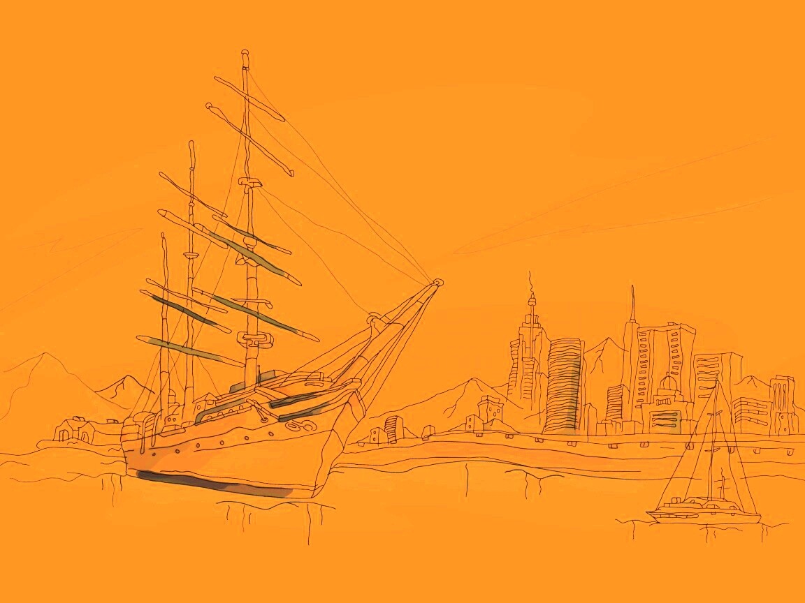 Парусник у города обои