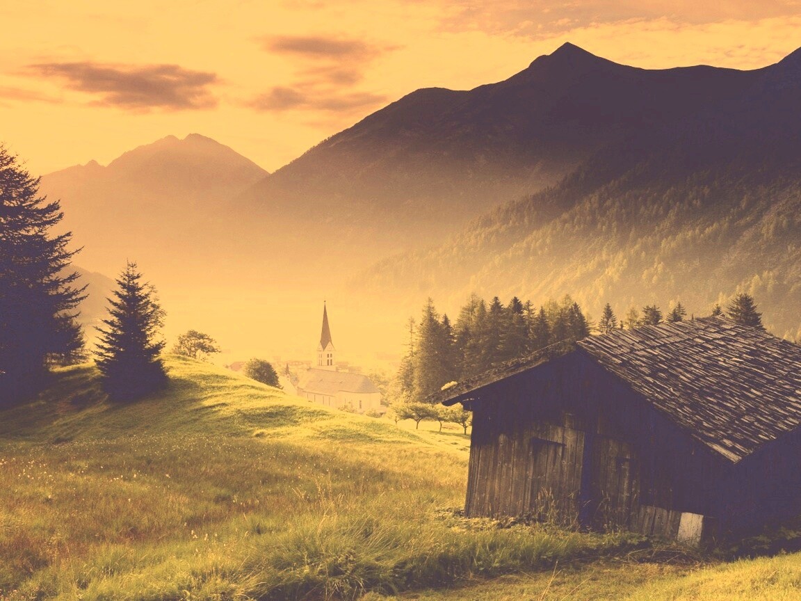 Церковь в австрийской деревне обои