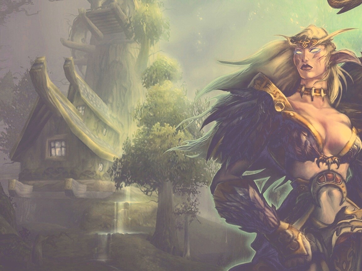 Тёмная эльфика в лесу обои