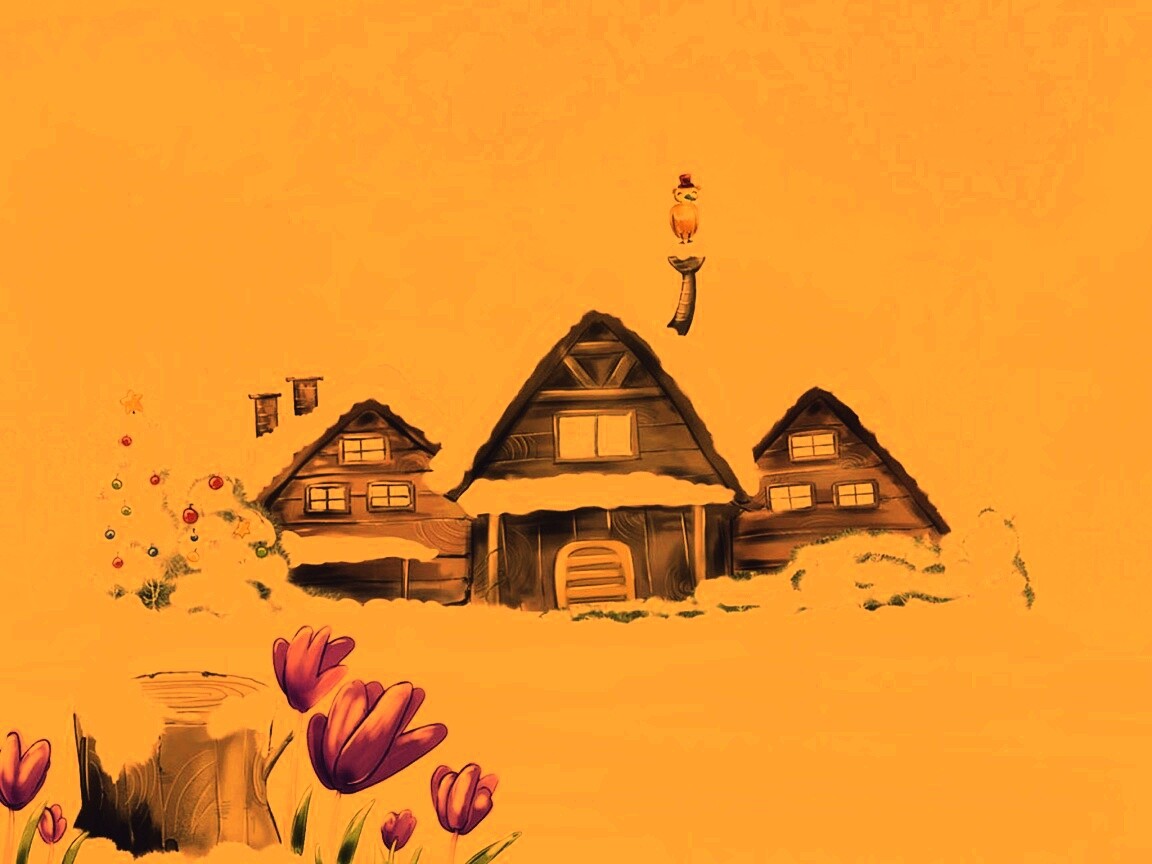 Деревня в новый год обои