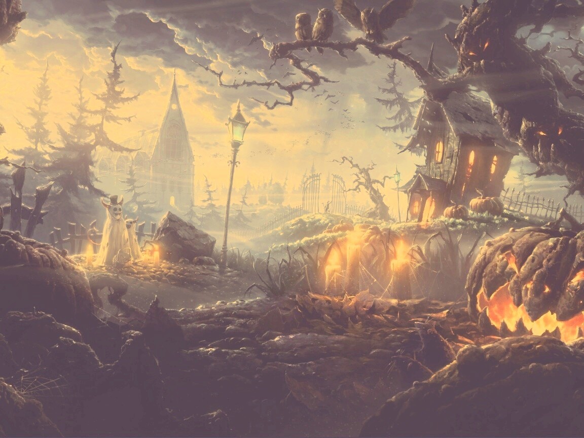 Страшный хэллоувинский пейзаж обои