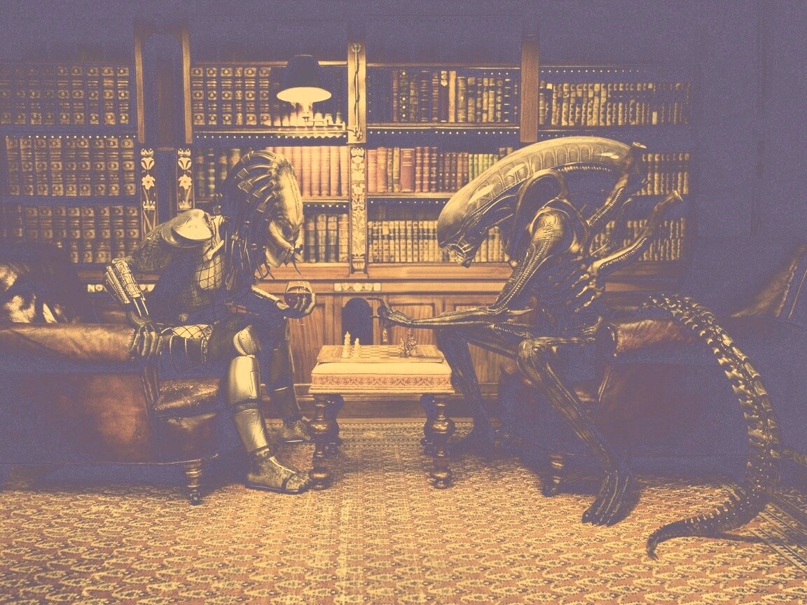 Чужой против хищника в шахматы обои