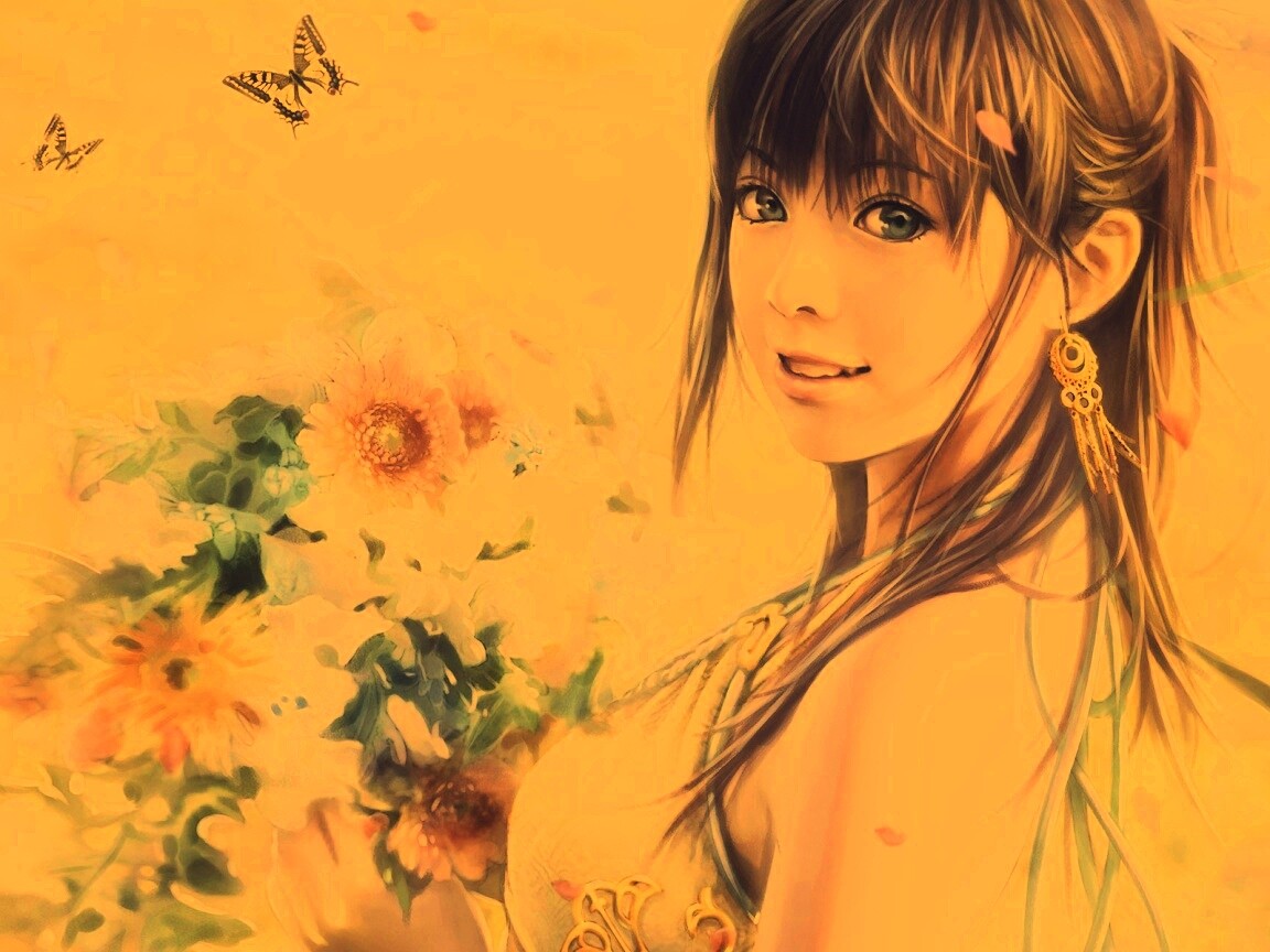 Девушка с цветами обои