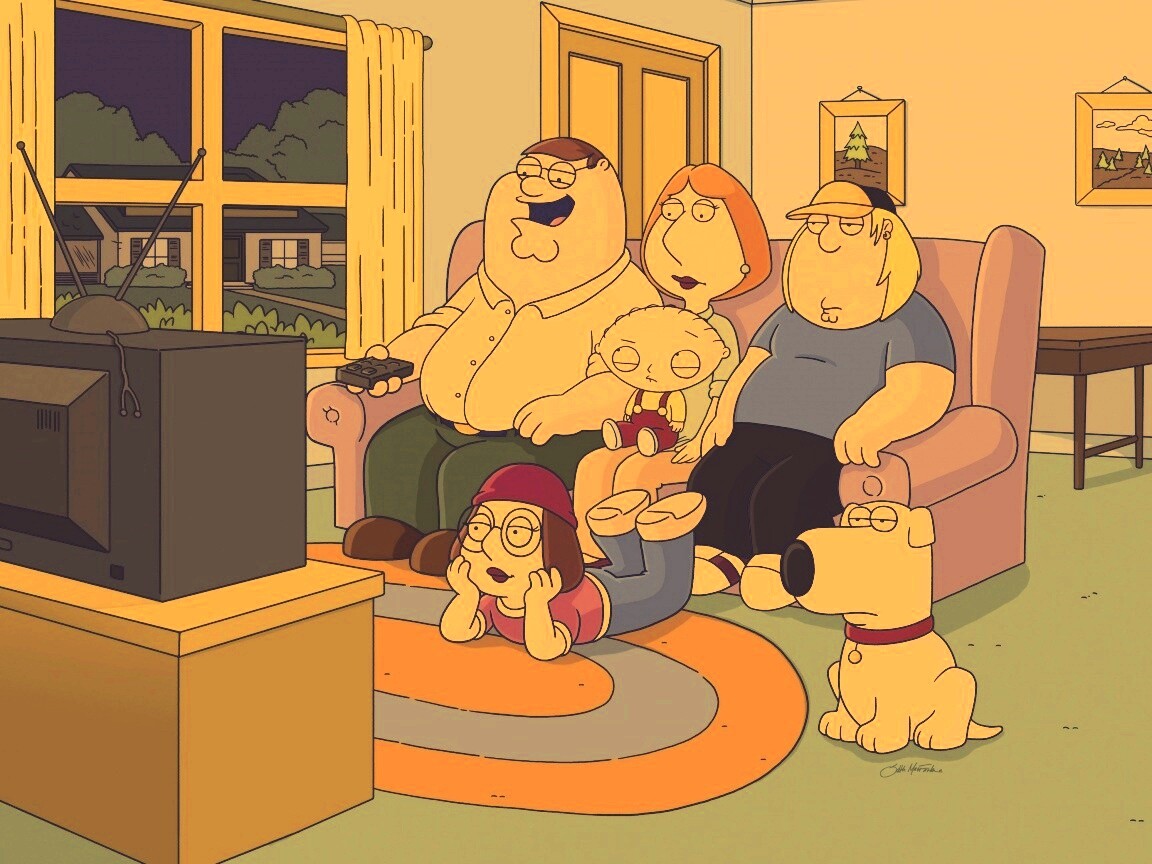 Гриффины всей семьей перед телевизором обои