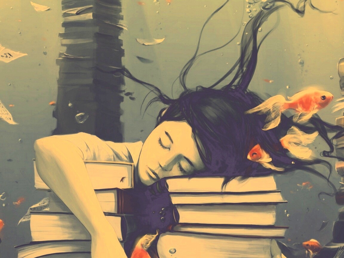 Девочка тонет в знаниях обои