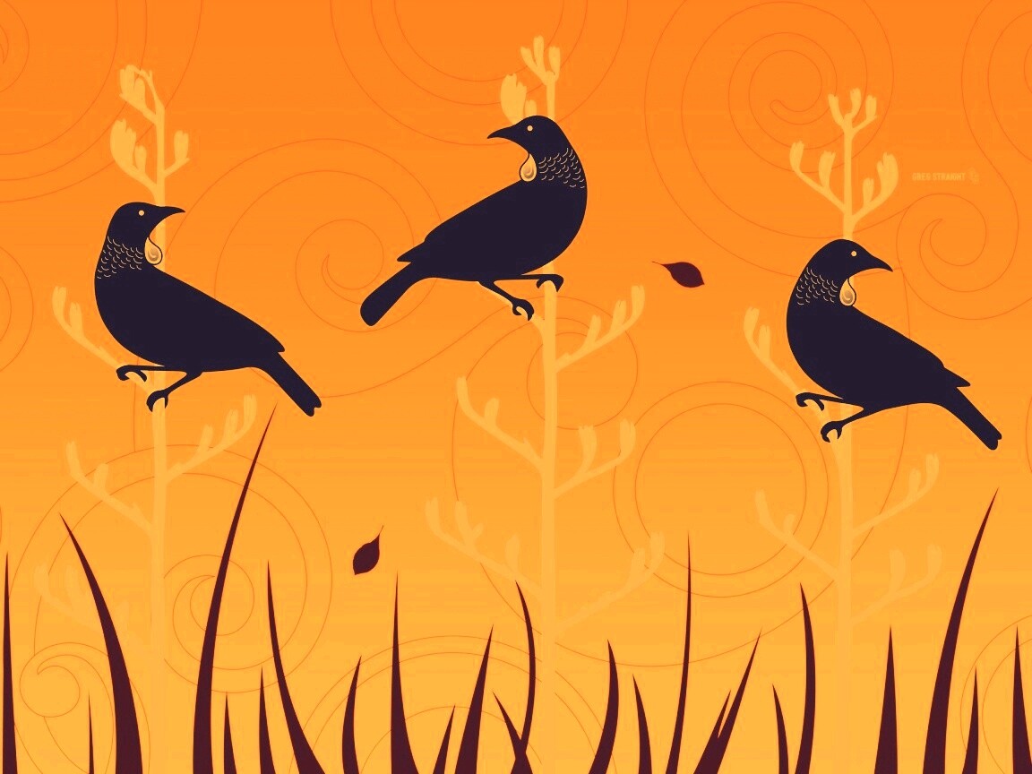 Векторные стилизованные птицы на ветках дерева обои