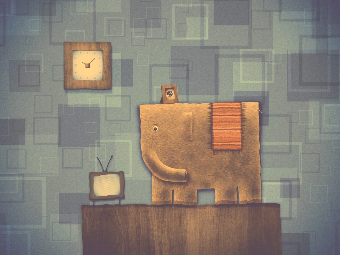 Слон, часы и телевизор обои