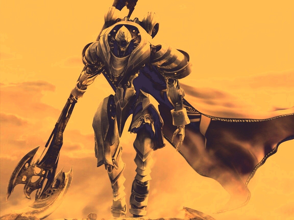 Боевой робот с топором в руке обои