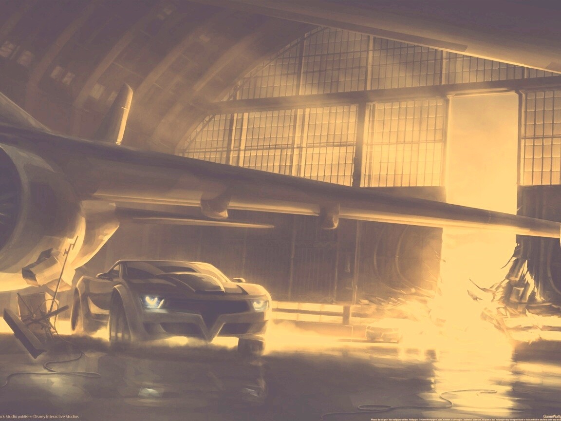 Машины въезжают в ангар обои