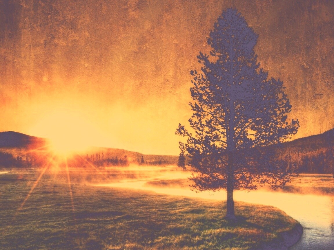 Закат за речкой обои