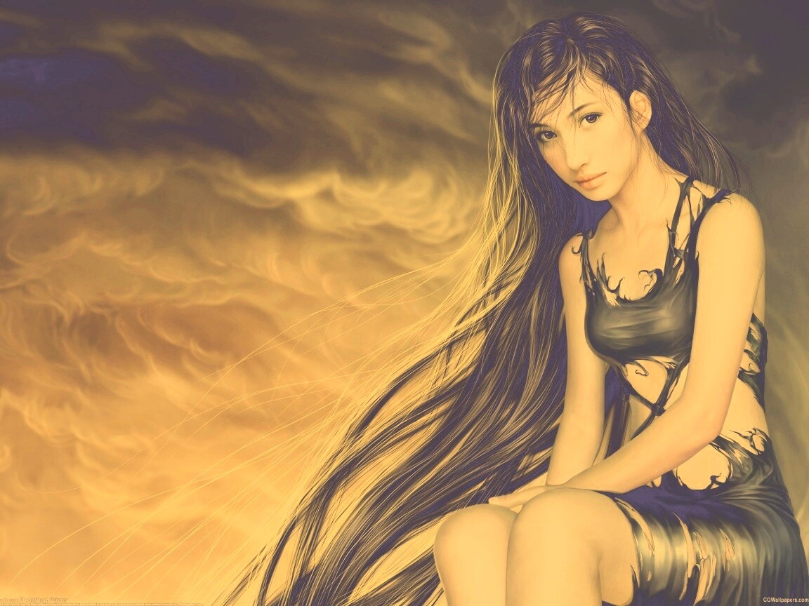 Девушка с длинными волосами обои