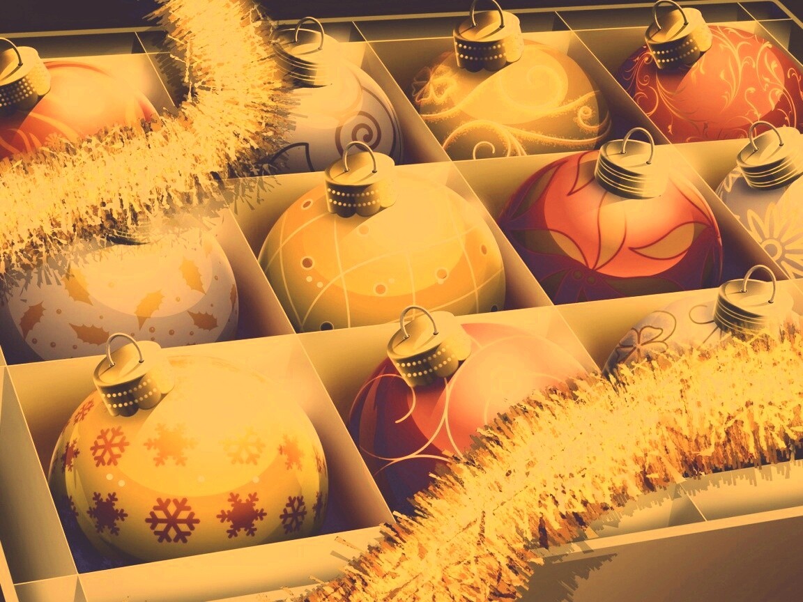 Елочные игрушки в коробке обои