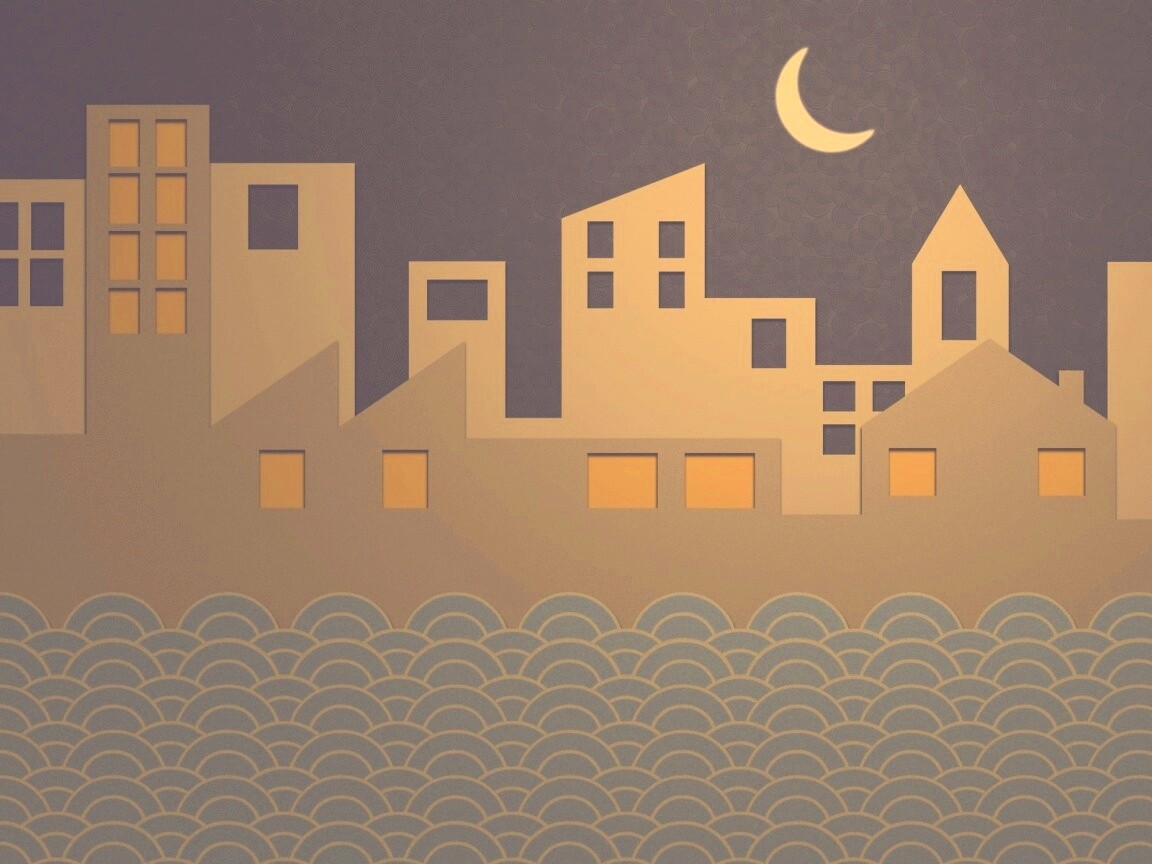 Ночной город на реке обои