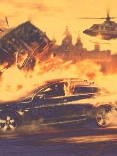 Погоня за горящей машиной обои