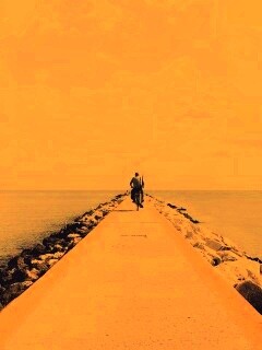 Велосепидист на волнорезе обои