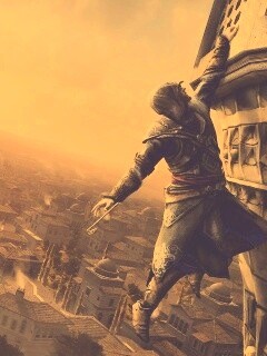 Ассасин лезет на башню обои