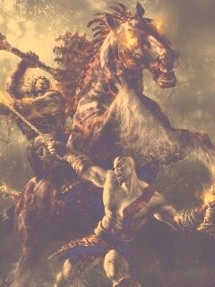 Кратос против огненного всадника обои