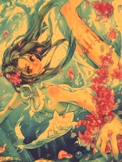 Девушка из аниме под водой обои