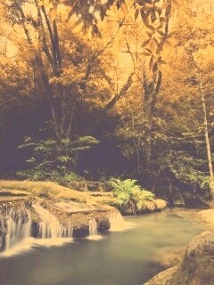 Водопадик в осеннем лесу обои