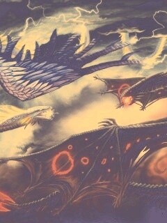 Живописная битва молнии и огня обои