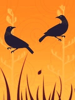 Векторные стилизованные птицы на ветках дерева обои