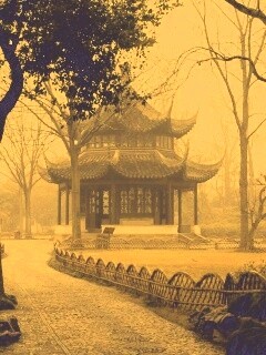 Домик я японском саду обои