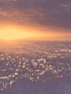 Закат над городом обои