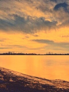 Закат на озере обои