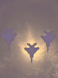 Ряд истрибителей на фоне солнца обои