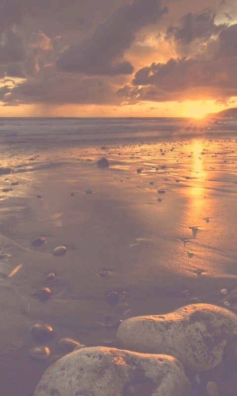 Закат солнца на пляже обои