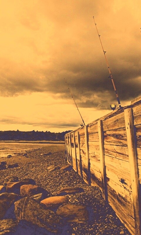 Отлив у деревянной набережной обои