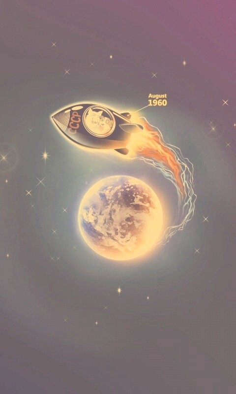 Белка и Стрелка летят в космос обои