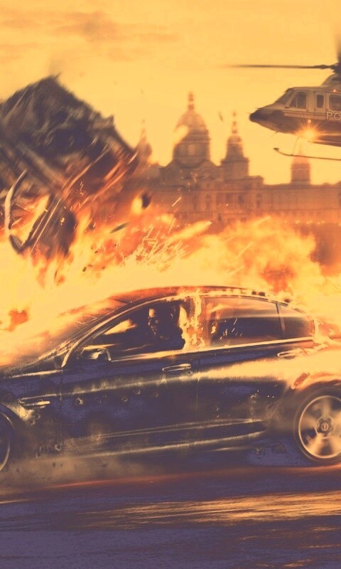 Погоня за горящей машиной обои