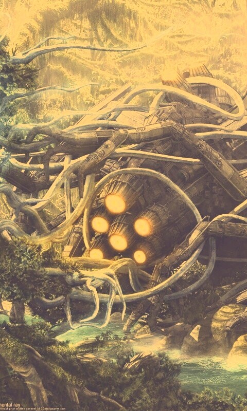 Космический корабль в джунгялх обои