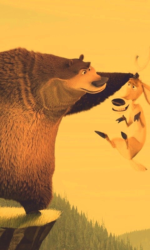 Медведь прессует оленя обои