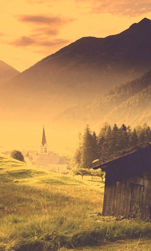 Церковь в австрийской деревне обои