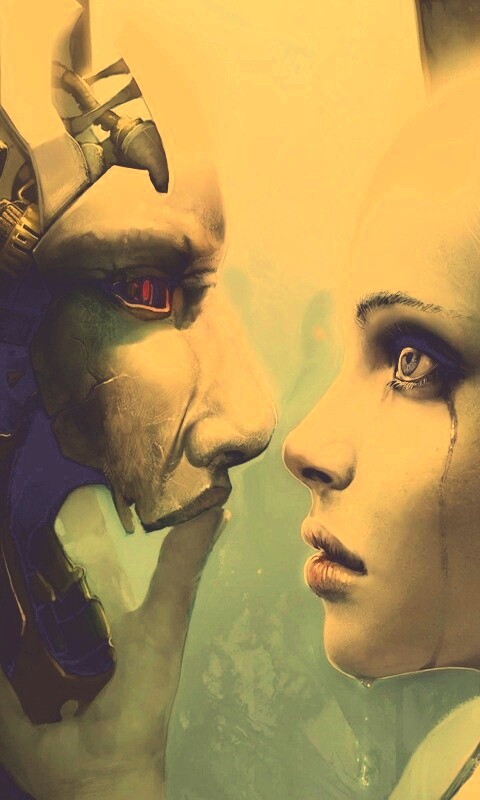 Девушка и робот обои