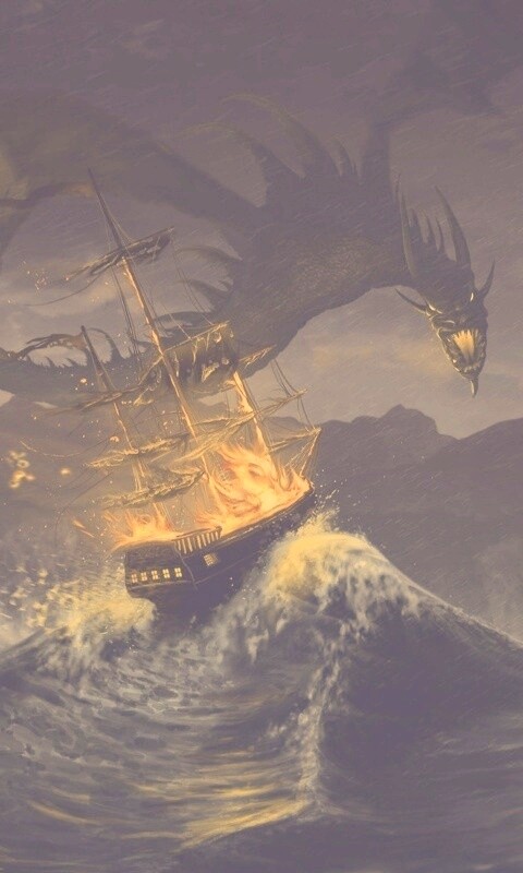 Дракон нападает на корабль обои