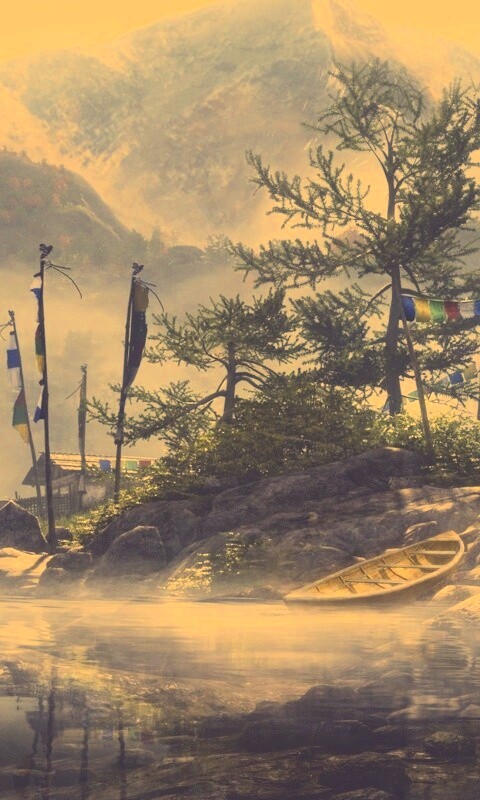 Каменистый берег в тумане обои