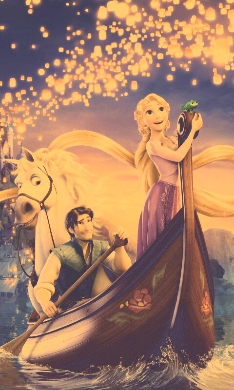Рапунцель и Флин на лодке обои