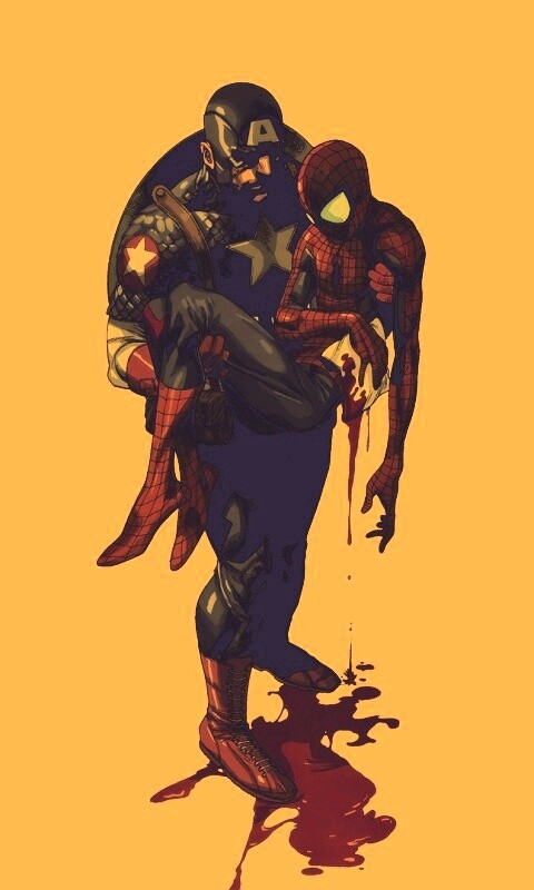 Капитан Америка и раненный Человек-паук обои