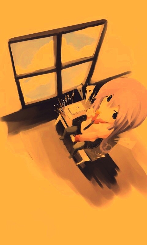 Школница с конфетой у окна обои