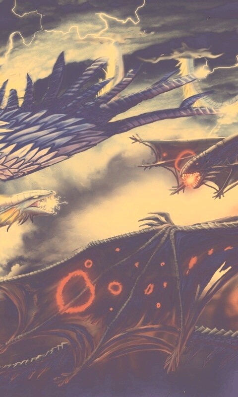 Живописная битва молнии и огня обои