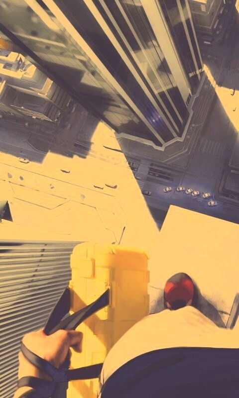 Фейт на краю небоскреба обои